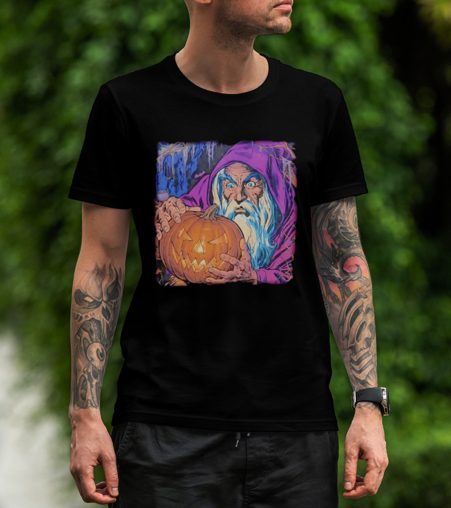 Pondering The Pumpkin Halloween Wizard With Jack O' Lantern 2026 T-Shirt