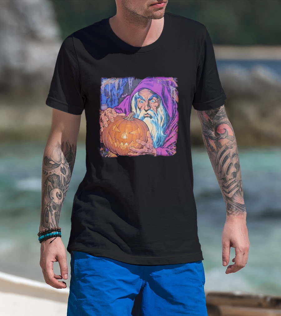 Pondering The Pumpkin Halloween Wizard With Jack O' Lantern 2026 T-Shirt