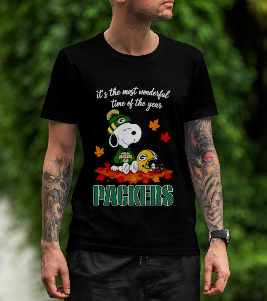 Packers Snoopy Fall Halloween 2026 Most Wonderful Time Of The Year T-Shirt