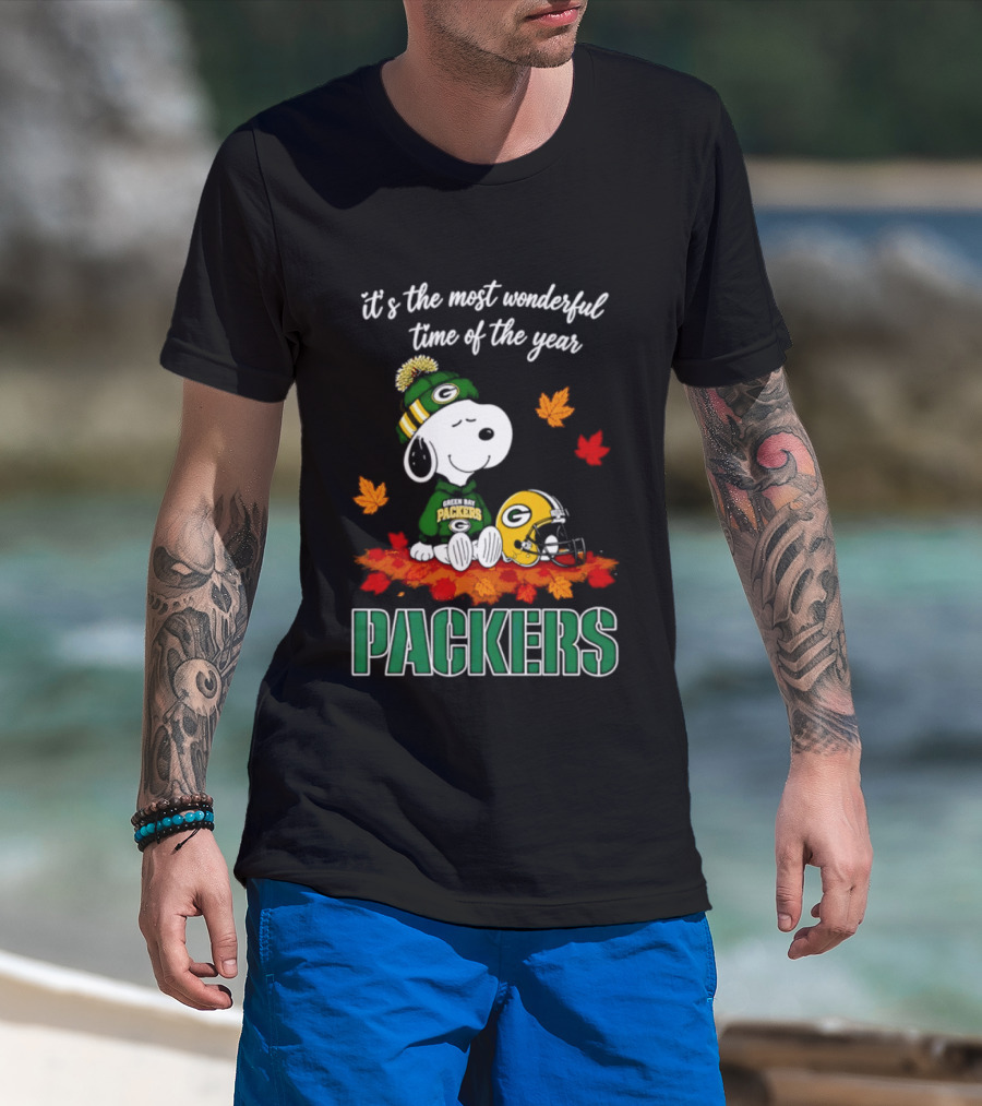 Packers Snoopy Fall Halloween 2026 Most Wonderful Time Of The Year T-Shirt