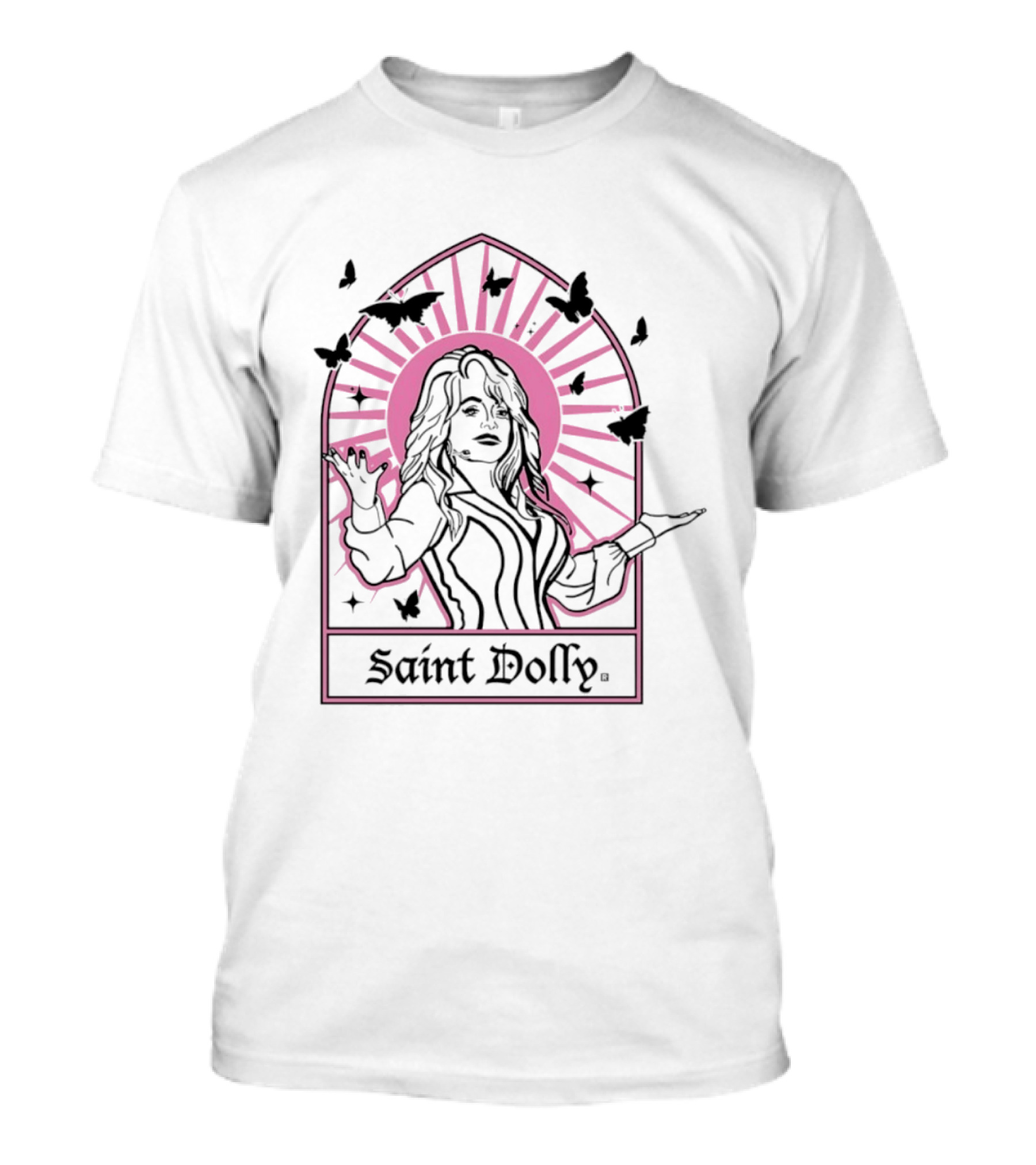 Saint Dolly Pink Sunburst With Butterflies T-Shirt