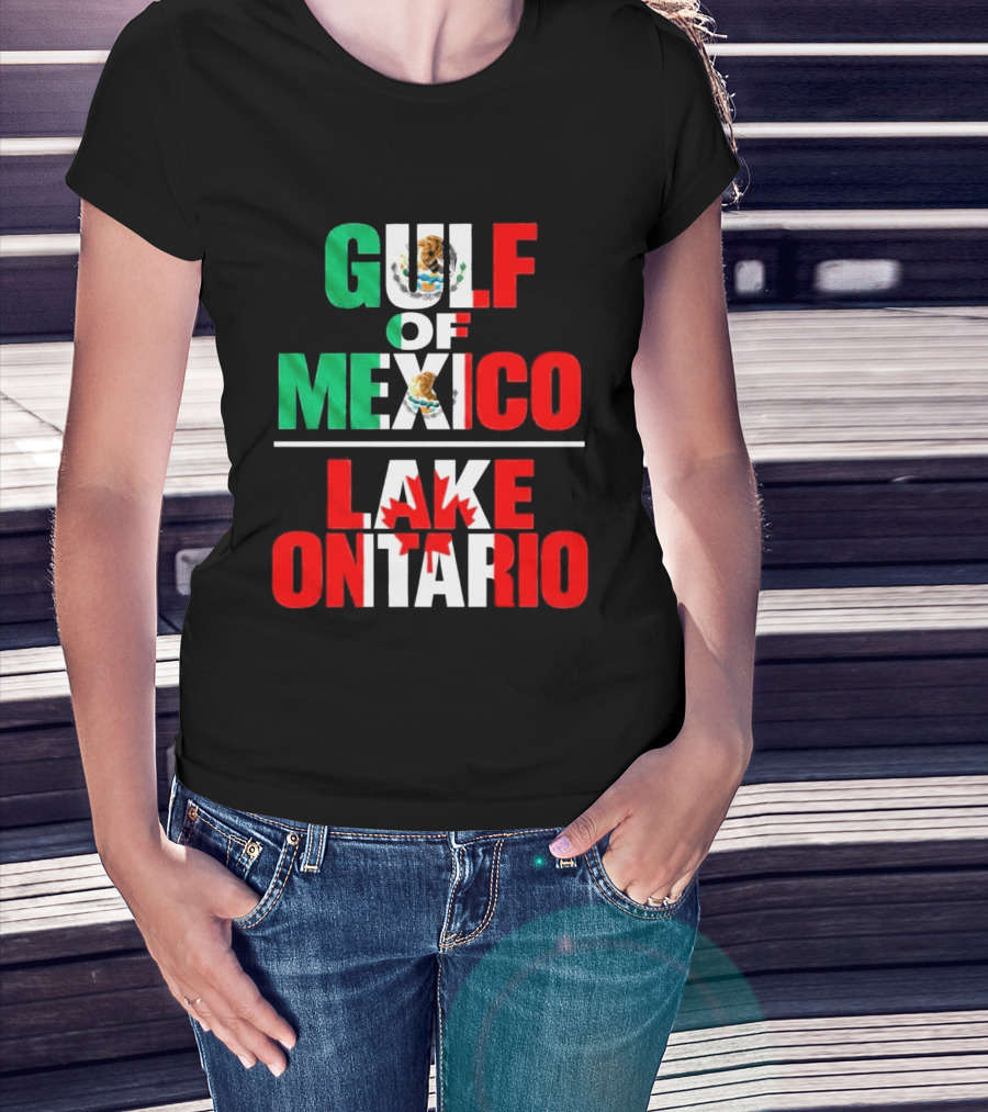 Gulf Of Mexico Lake Ontario Mexican Flag Canadian Maple Leaf Fusion T-Shirt