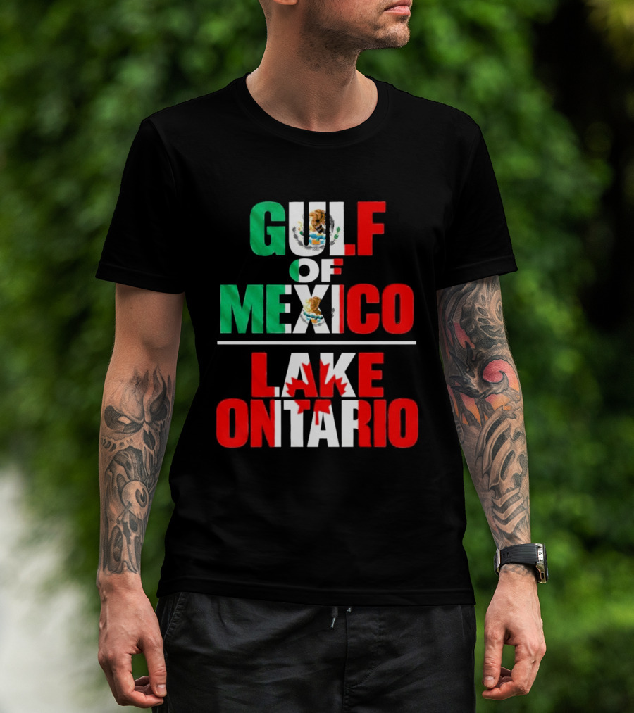 Gulf Of Mexico Lake Ontario Mexican Flag Canadian Maple Leaf Fusion T-Shirt