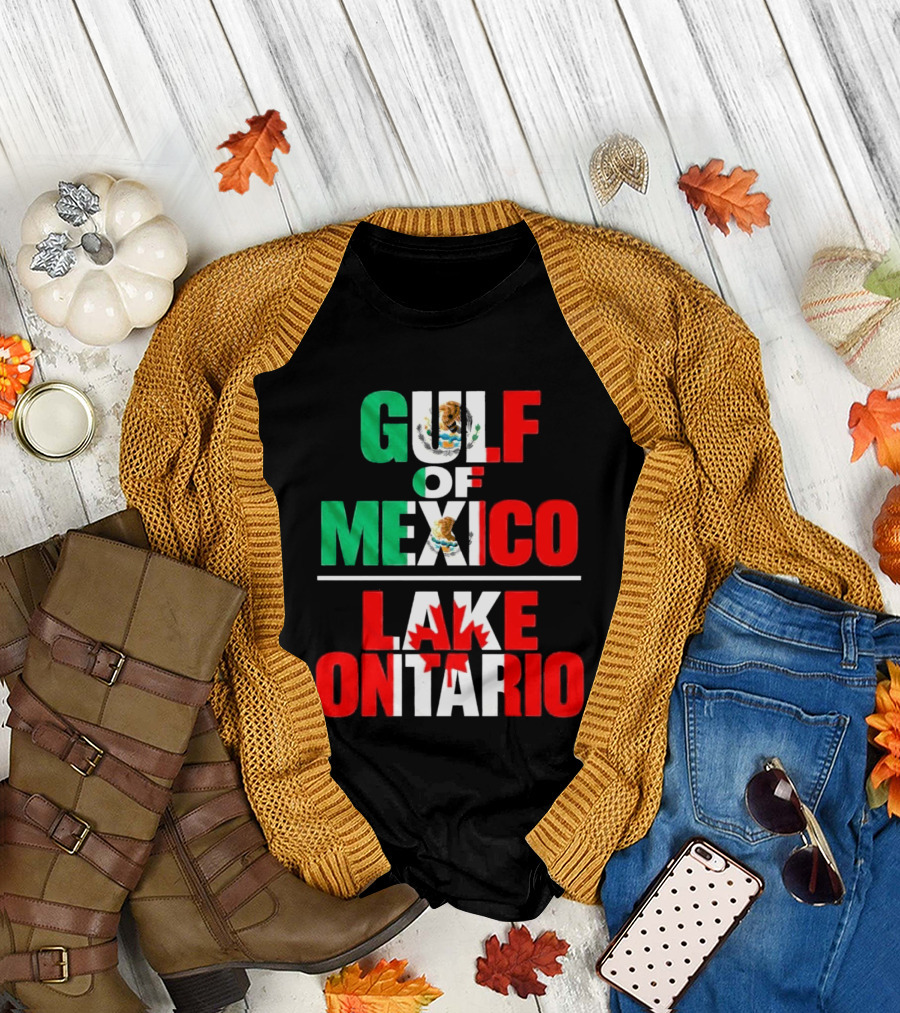 Gulf Of Mexico Lake Ontario Mexican Flag Canadian Maple Leaf Fusion T-Shirt