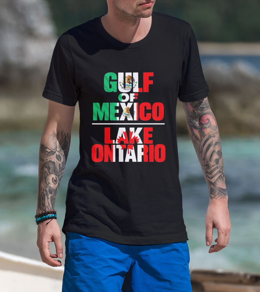 Gulf Of Mexico Lake Ontario Mexican Flag Canadian Maple Leaf Fusion T-Shirt