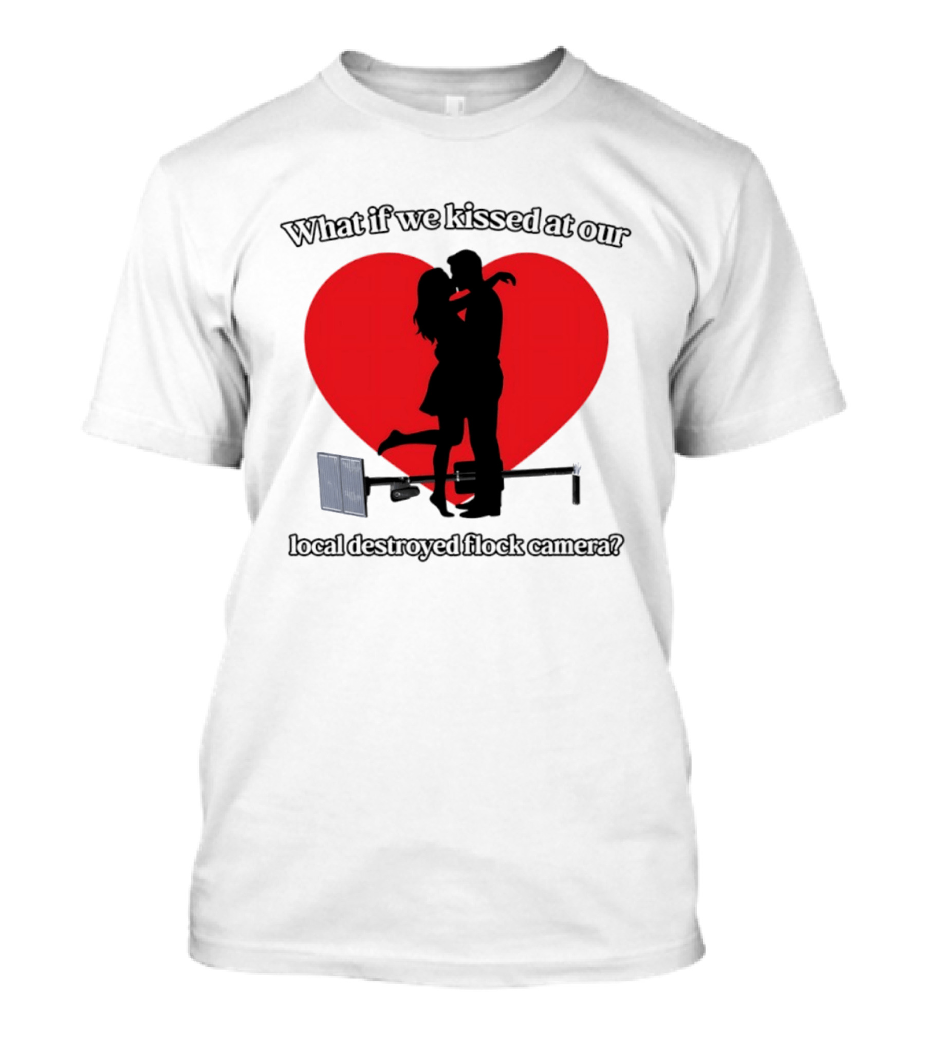 What If We Kissed At Our Local Destroyed Flock Camera Romantic Heart T-Shirt