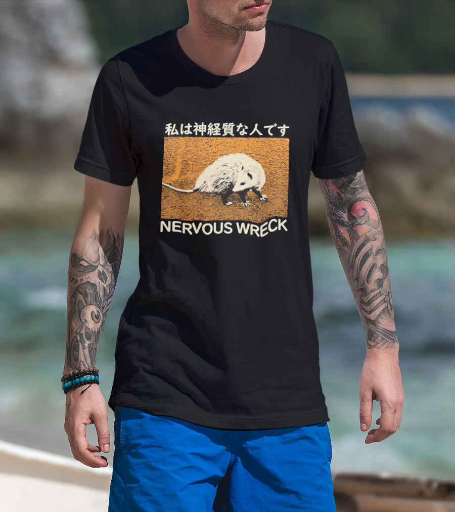 Opossum Nervous Wreck Vintage Style Wildlife Humor T-Shirt