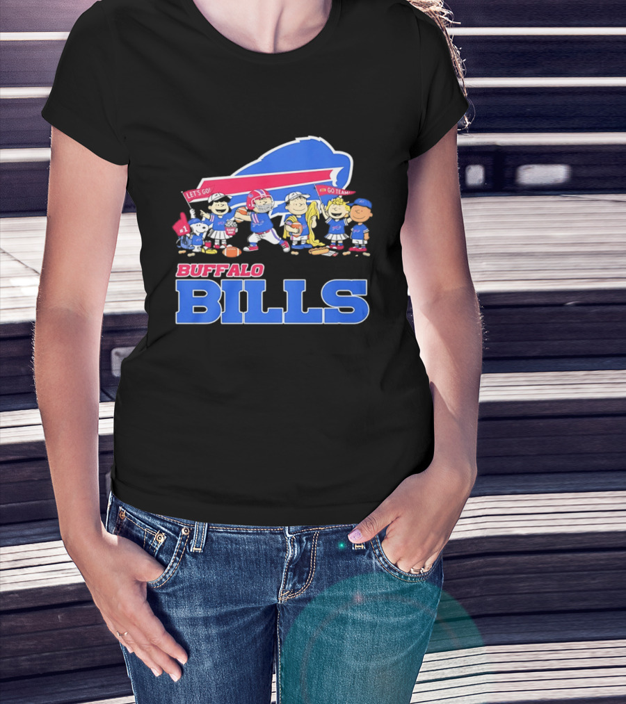 Peanuts Characters Supporting Buffalo Bills Team Fan Gear T-Shirt