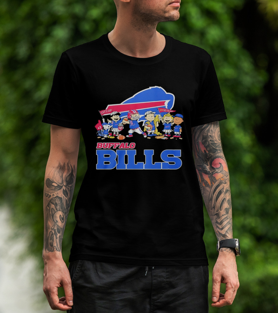 Peanuts Characters Supporting Buffalo Bills Team Fan Gear T-Shirt