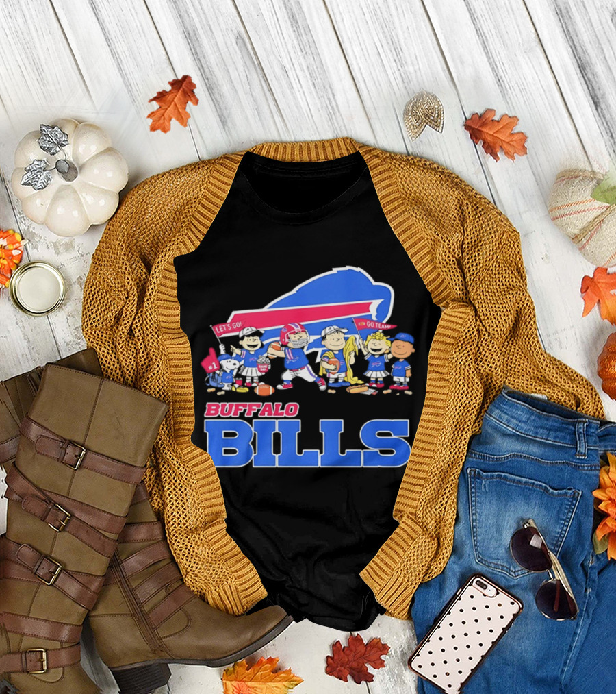 Peanuts Characters Supporting Buffalo Bills Team Fan Gear T-Shirt