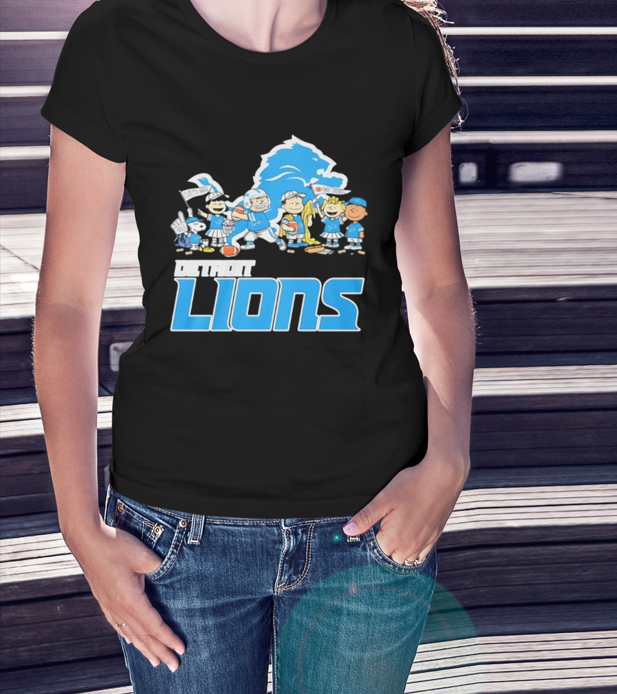 Peanuts Characters With Detroit Lions Team Collaboration T-Shirt