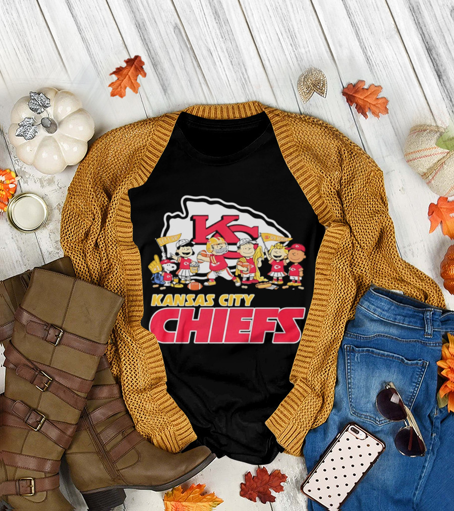 Kansas City Chiefs Peanuts Characters Go Team Let's Go T-Shirt