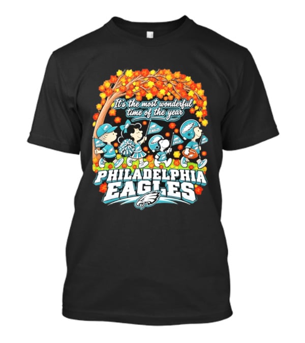 Philadelphia Eagles Peanuts Characters Autumn It's The Most Wonderful Time Of The Year T-Shirt