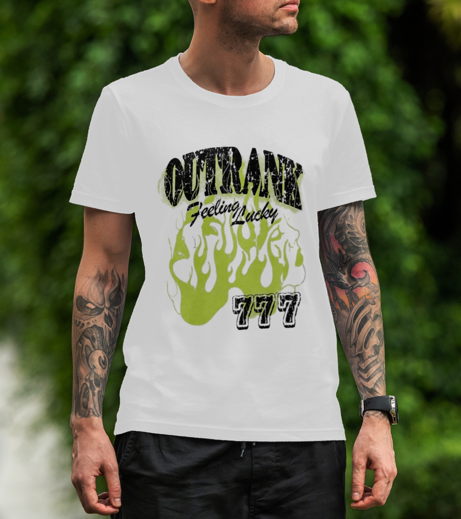 Outrank Feeling Lucky 777 Green Flames T-Shirt