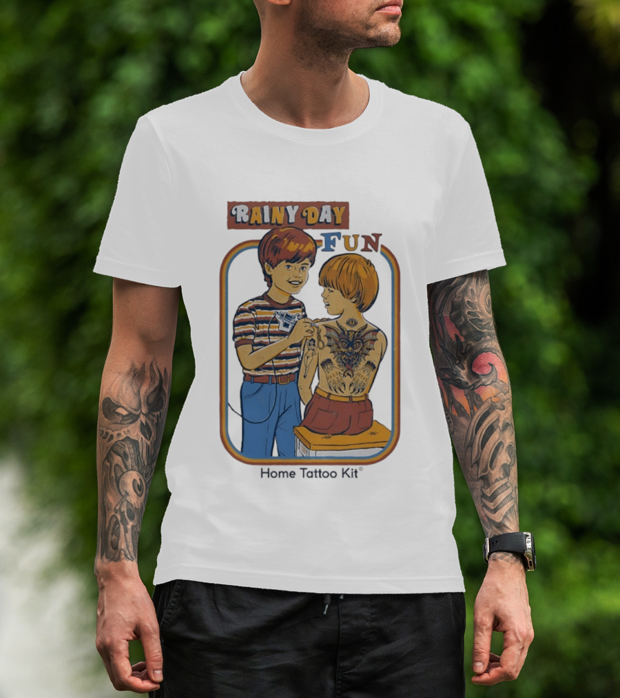 Rainy Day Fun Home Tattoo Kit Retro Style Boys With Tattoos T-Shirt