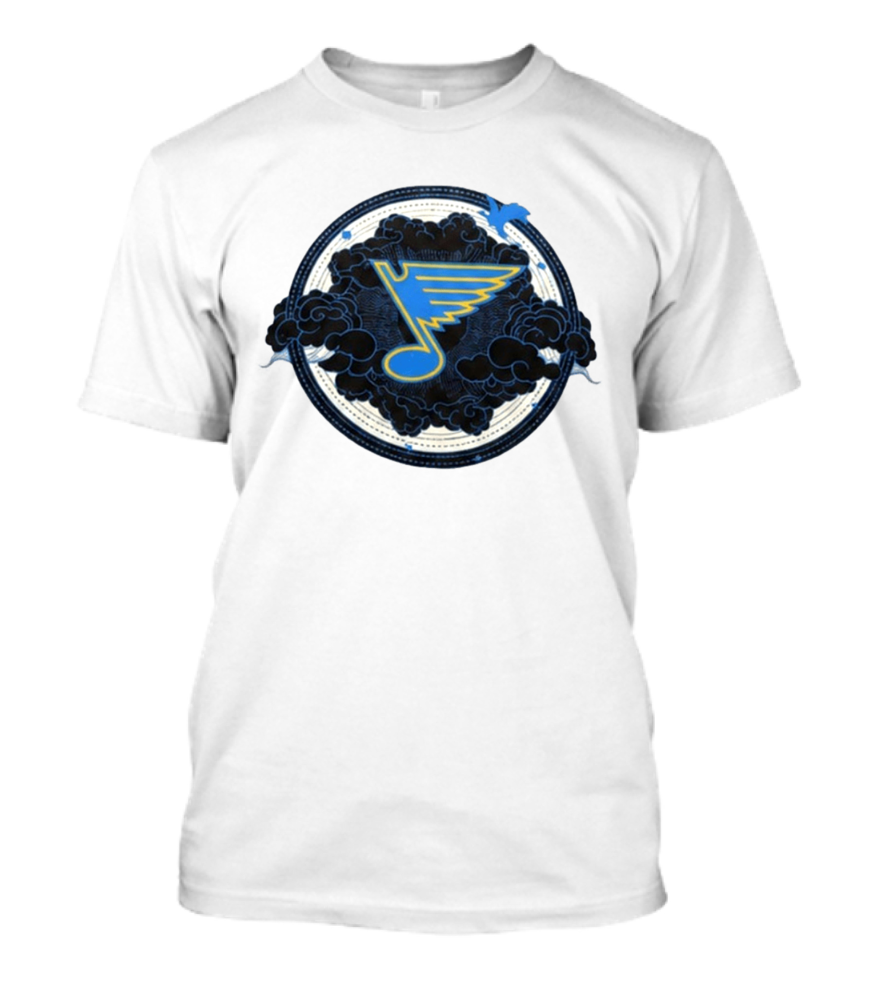 STL Blues Fourth Wing Night 2026 Circle Blue Emblem With Musical Note And Clouds T-Shirt