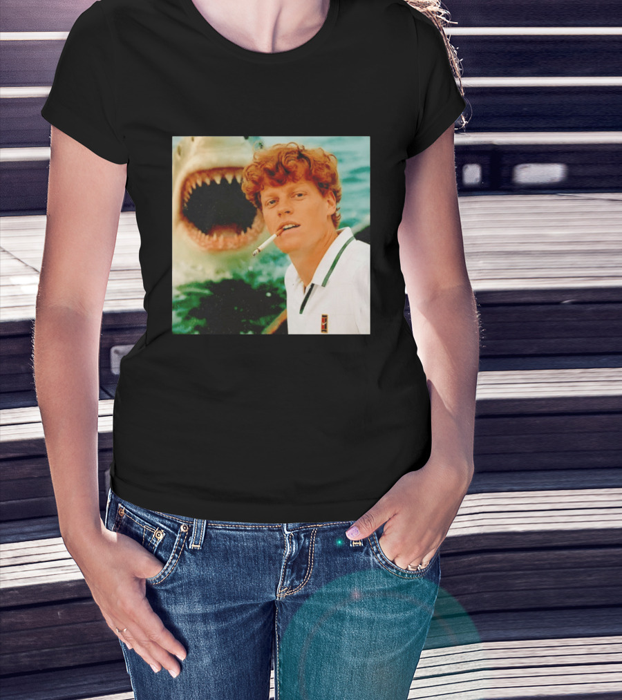 Jannik Sinner Smoking With Jaws Shark Behind T-Shirt