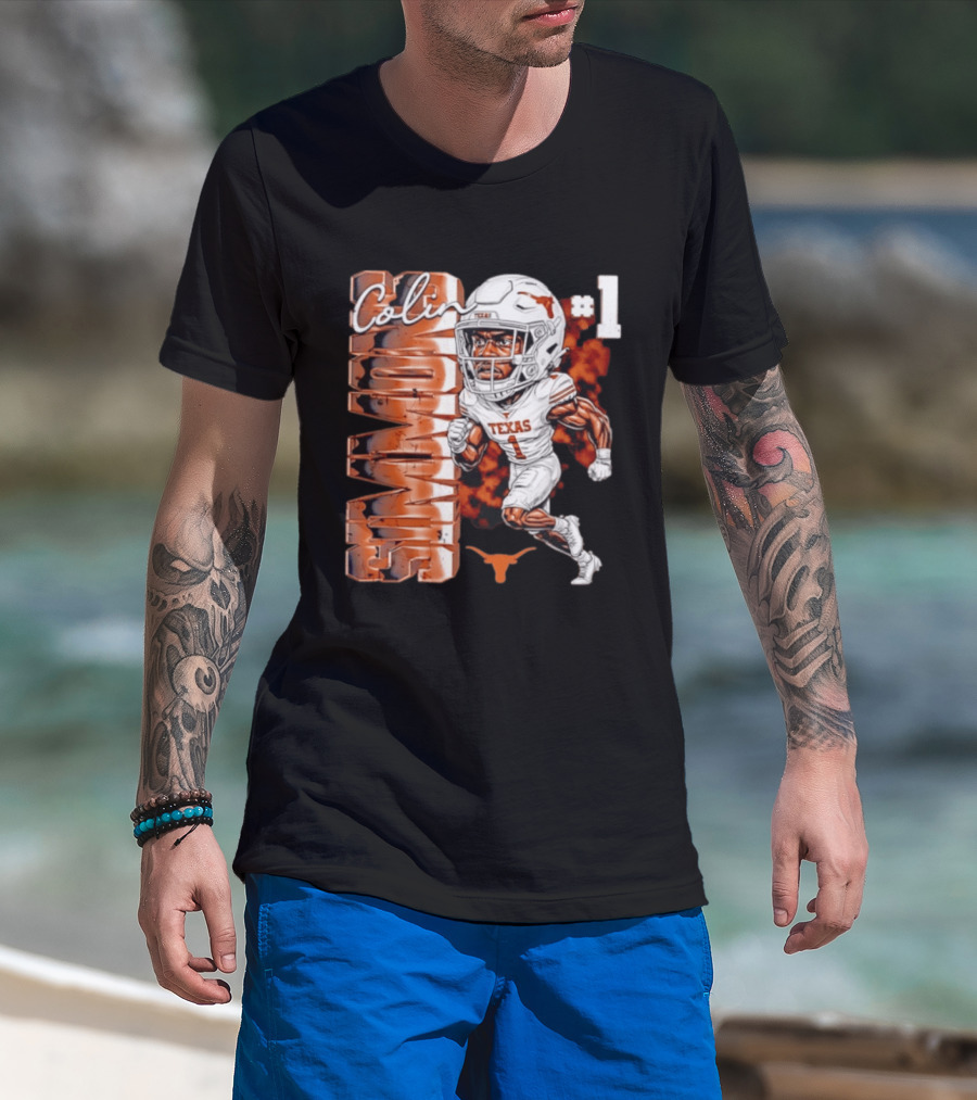 Colin Simmons #1 Texas Longhorns Football Caricature T-Shirt