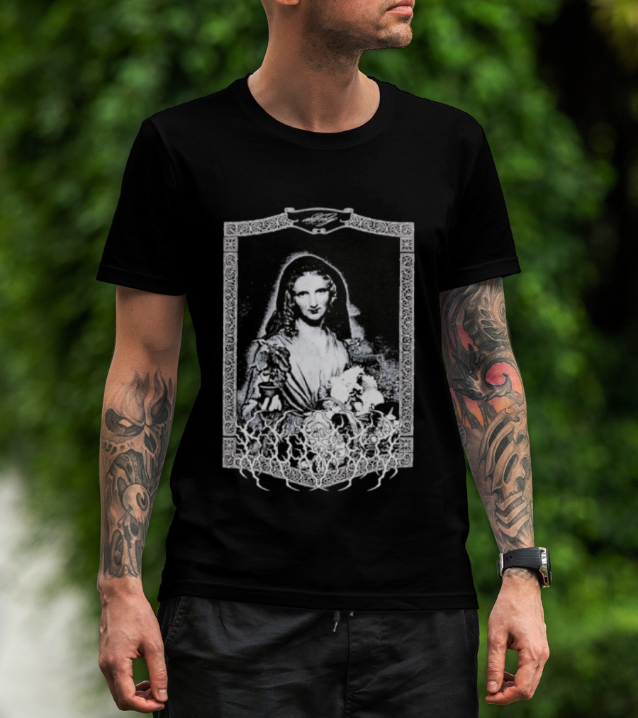 Cursed Black Metal Gothic Dark Saintly Figure With Floral Skull Motif T-Shirt