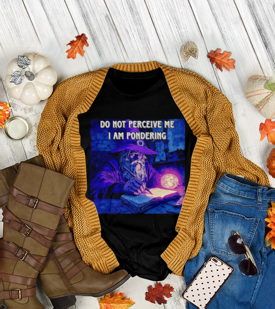 Do Not Perceive Me I Am Pondering Wizard Magical Book And Glowing Orb T-Shirt