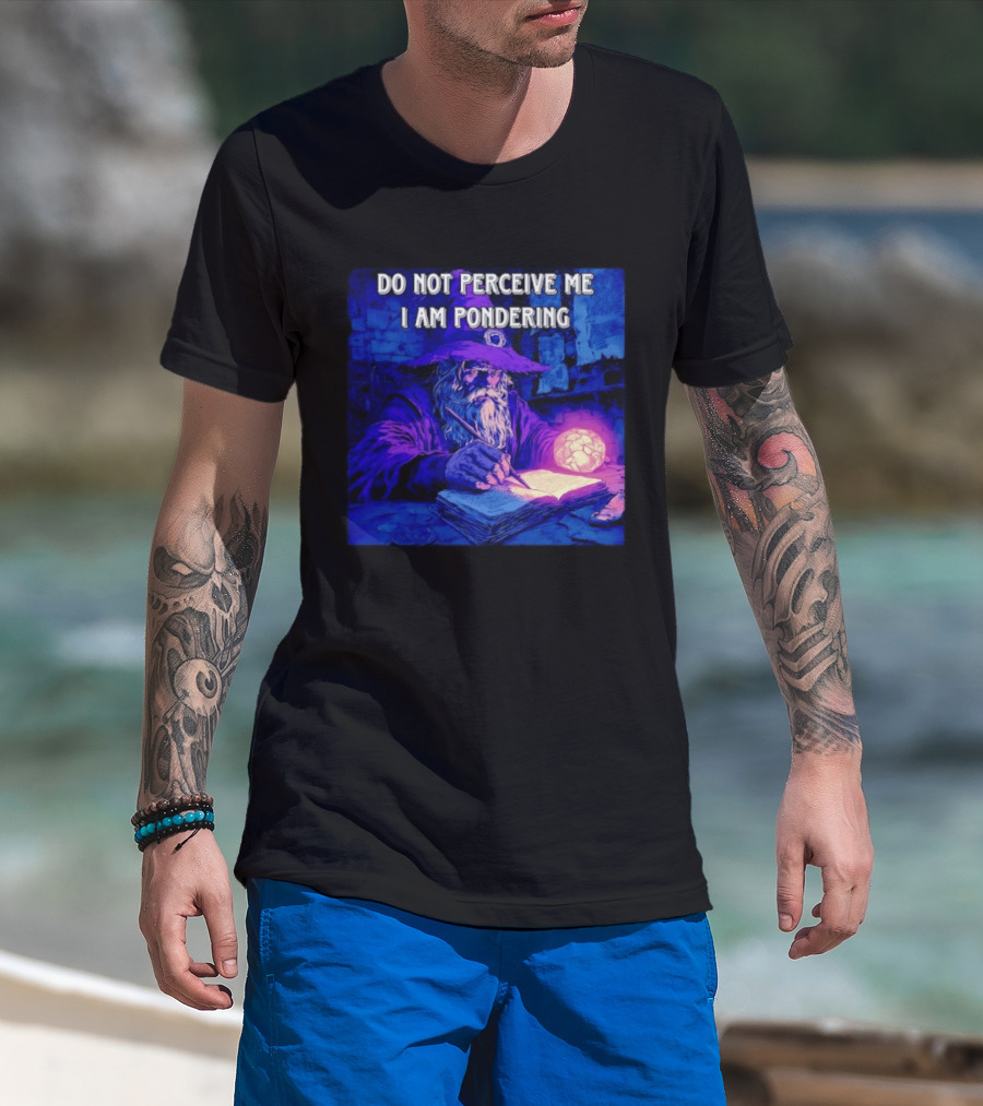 Do Not Perceive Me I Am Pondering Wizard Magical Book And Glowing Orb T-Shirt
