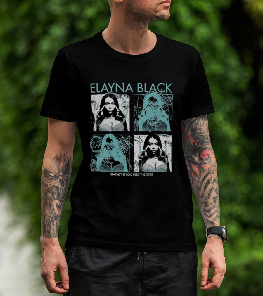 Elayna Black Starve The Ego Feed The Soul Portrait Grid T-Shirt