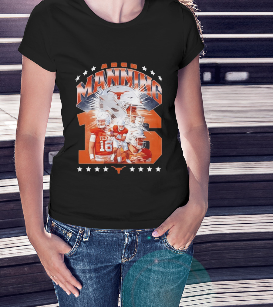 Texas Longhorns Arch Manning NCAA Football Collage Star Player Number 16 T-Shirt