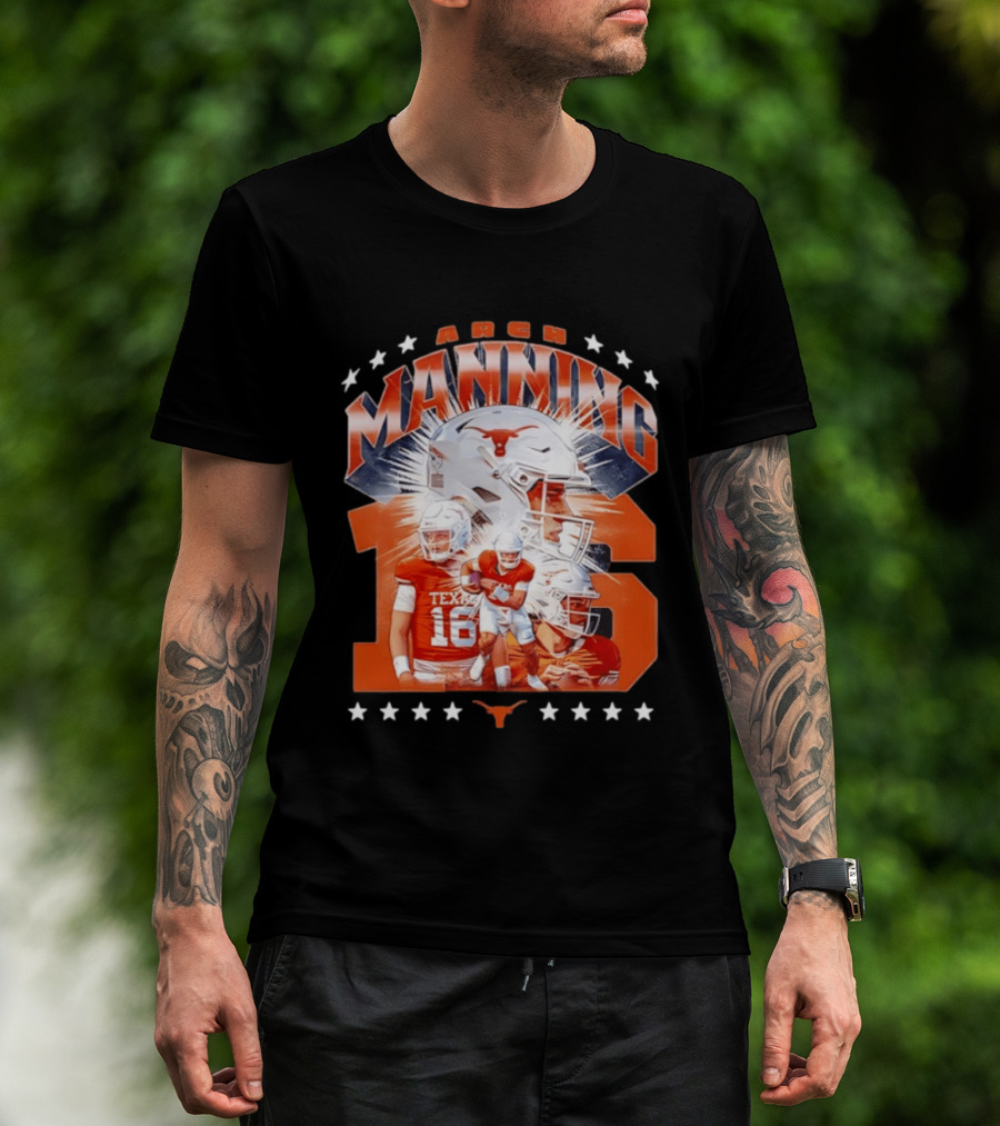 Texas Longhorns Arch Manning NCAA Football Collage Star Player Number 16 T-Shirt