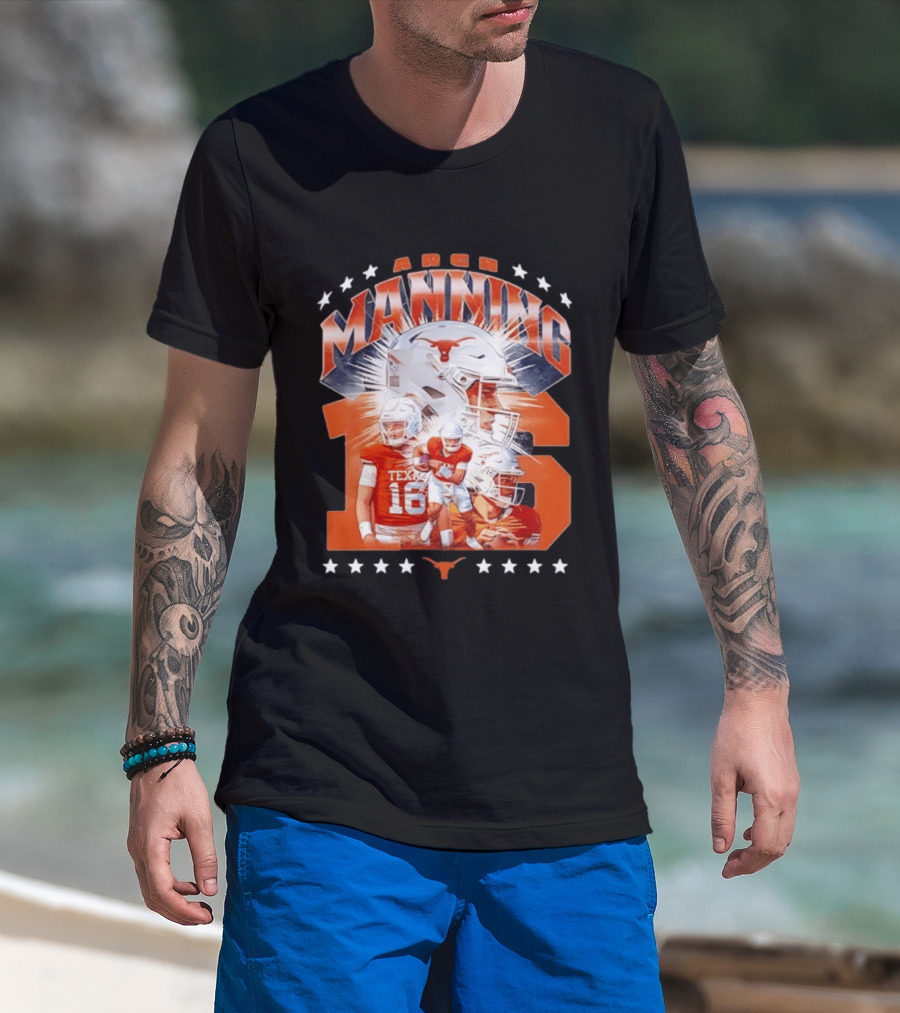 Texas Longhorns Arch Manning NCAA Football Collage Star Player Number 16 T-Shirt