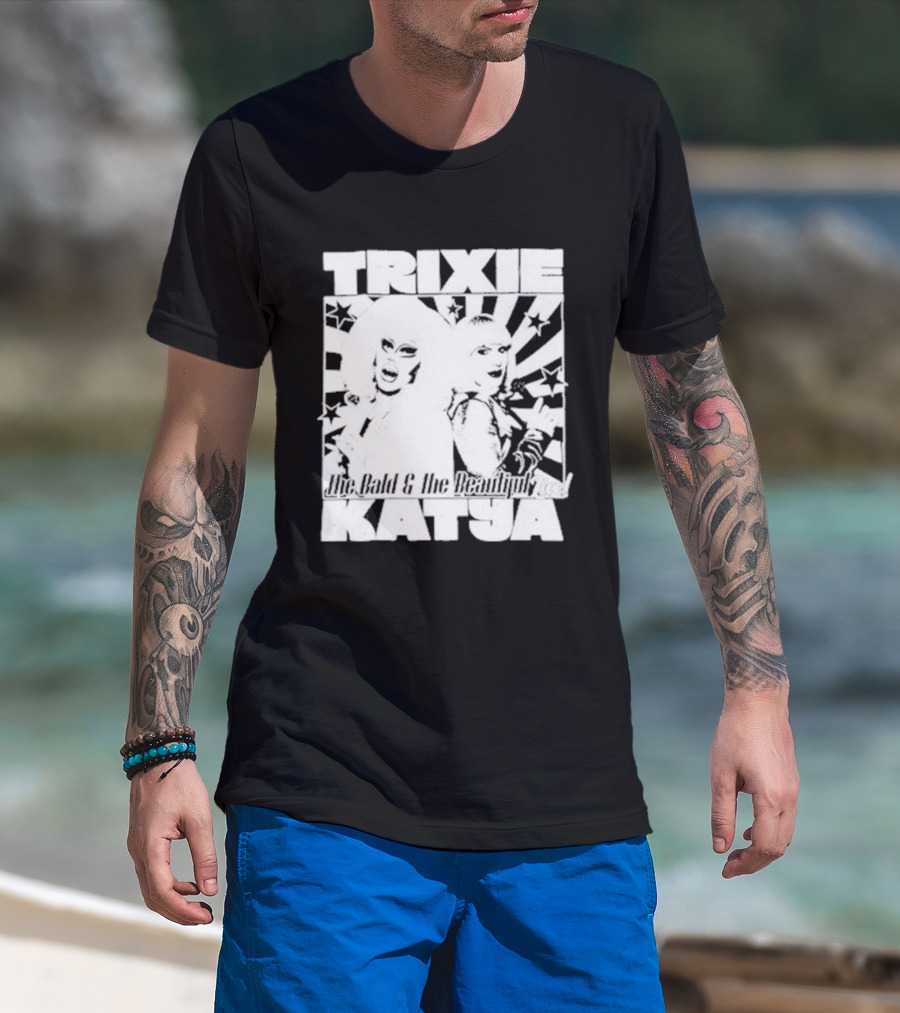Trixie Katya The Bald And The Beautiful Stars Burst Microphone T-Shirt
