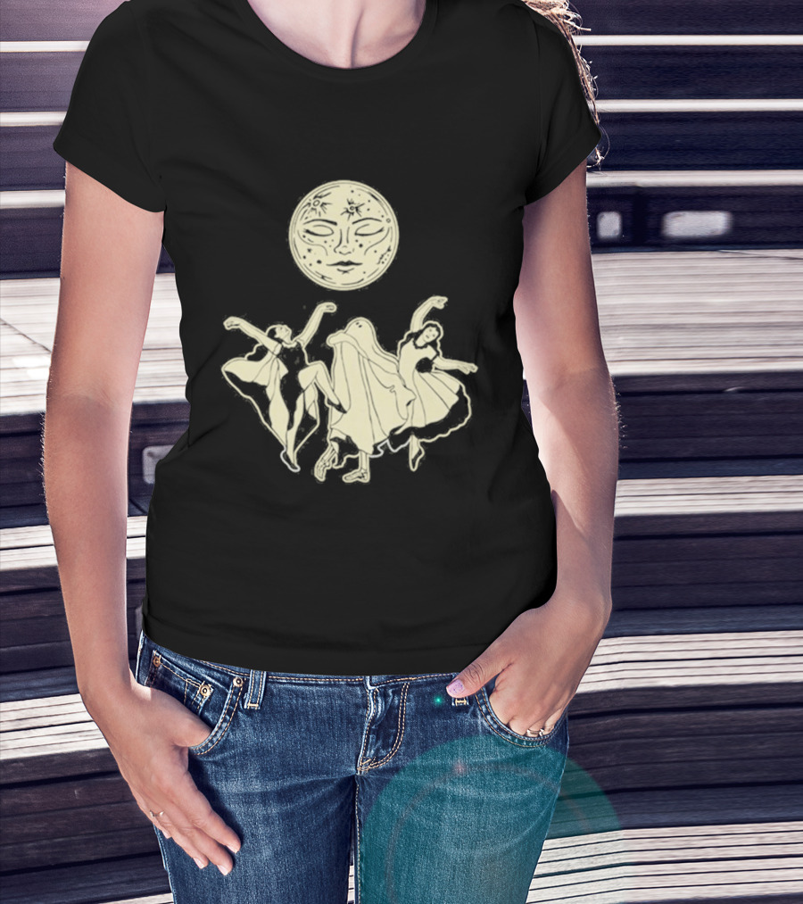 Two Girls Ghostly Dance Under Moon T-Shirt