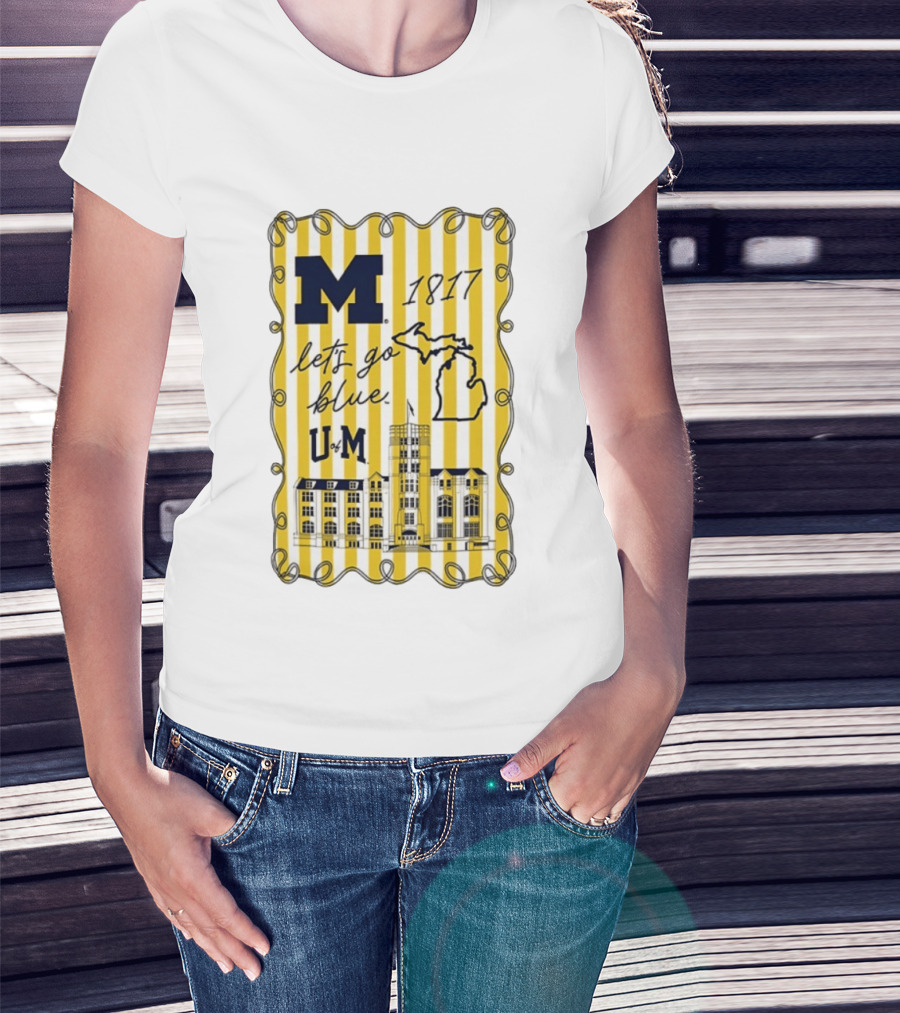 Michigan Wolverines M 1817 Let's Go Blue U Of M Campus Map T-Shirt