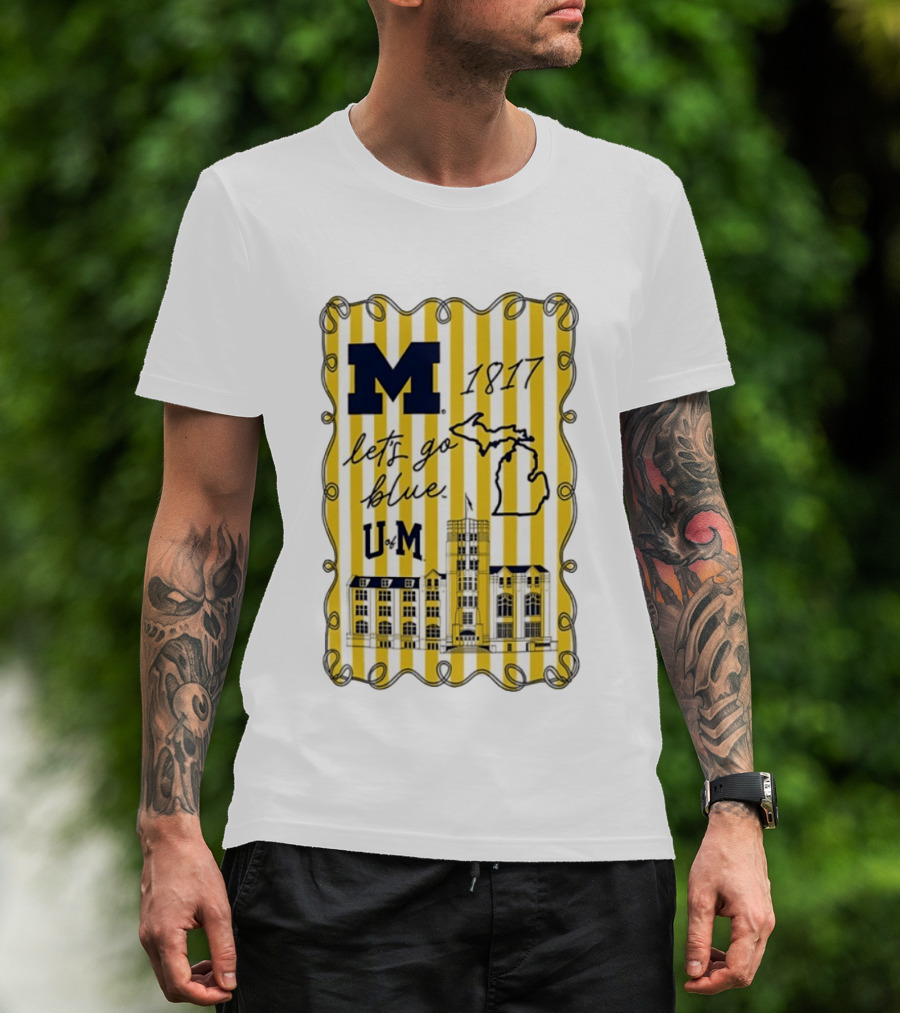 Michigan Wolverines M 1817 Let's Go Blue U Of M Campus Map T-Shirt