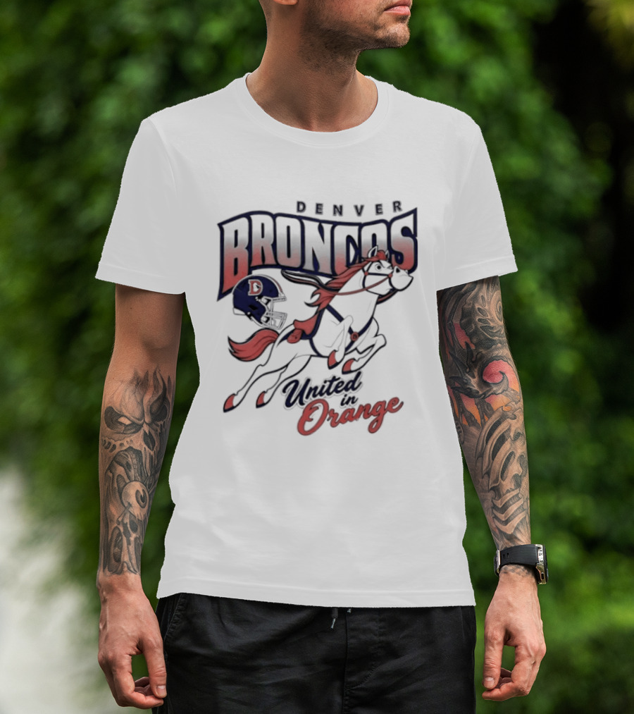 Denver Broncos United In Orange Football Helmet Horse T-Shirt