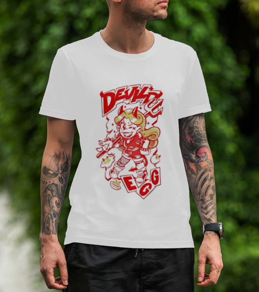 Devil Egg Cartoon Character With Pitchfork And Horns T-Shirt