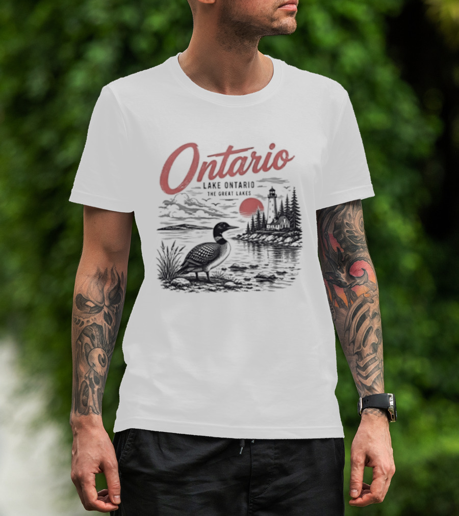 Ontario Lake Ontario The Great Lakes Loon Silhouette Sunset Scene T-Shirt