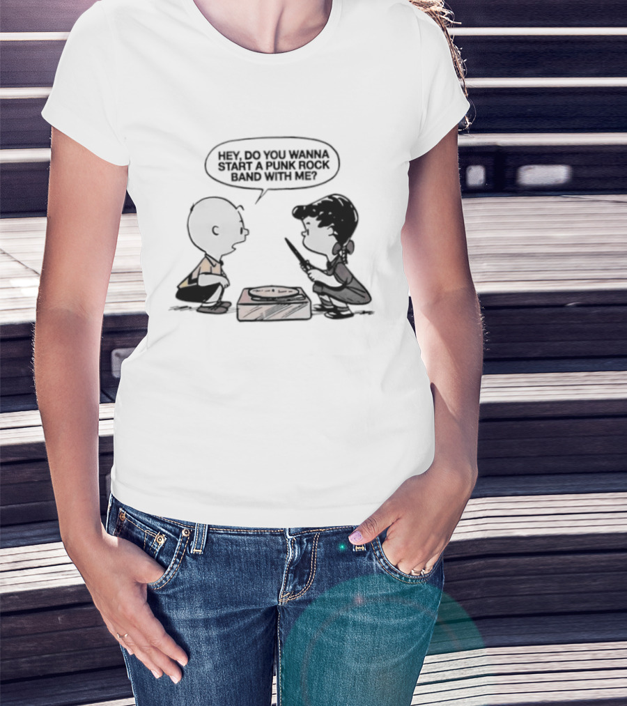Peanuts Charlie Brown Lucy Van Pelt Hey Do You Wanna Start A Punk Rock Band With Me T-Shirt