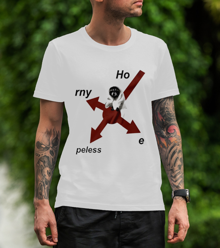 Raccoon Horny Hopeless Hoe Arrows T-Shirt