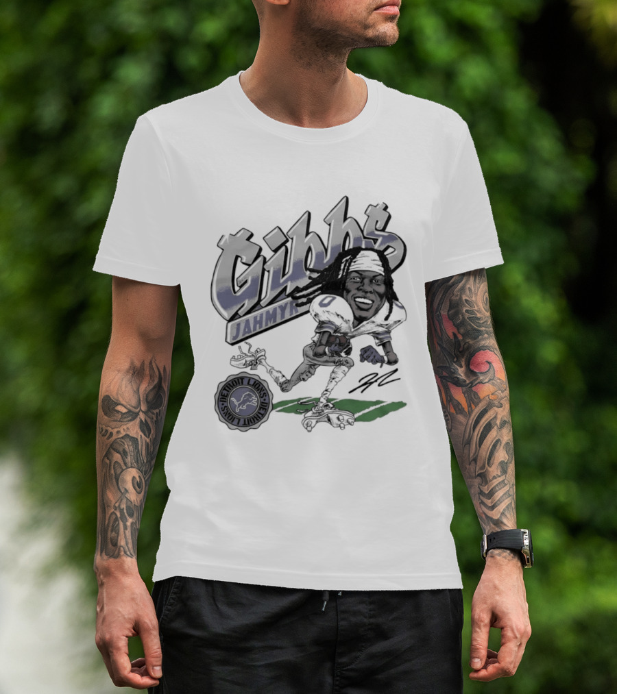 Jahmyr Gibbs Detroit Lions Football Caricature Gibbs Blue Jersey T-Shirt