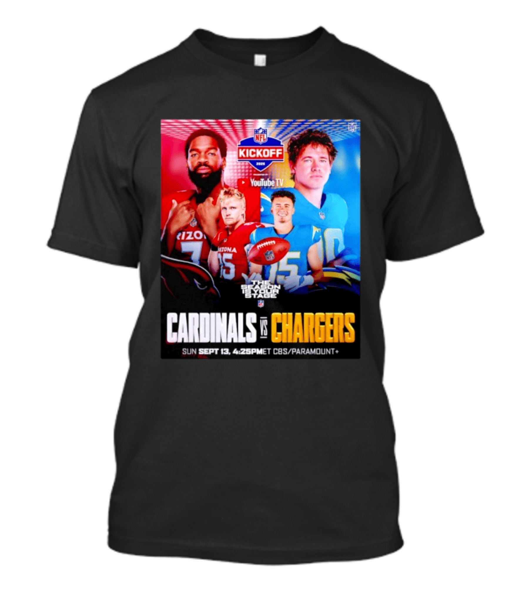 Cardinals Vs Chargers NFL Kickoff 2026 YouTube TV CBS Paramount September 13 T-Shirt
