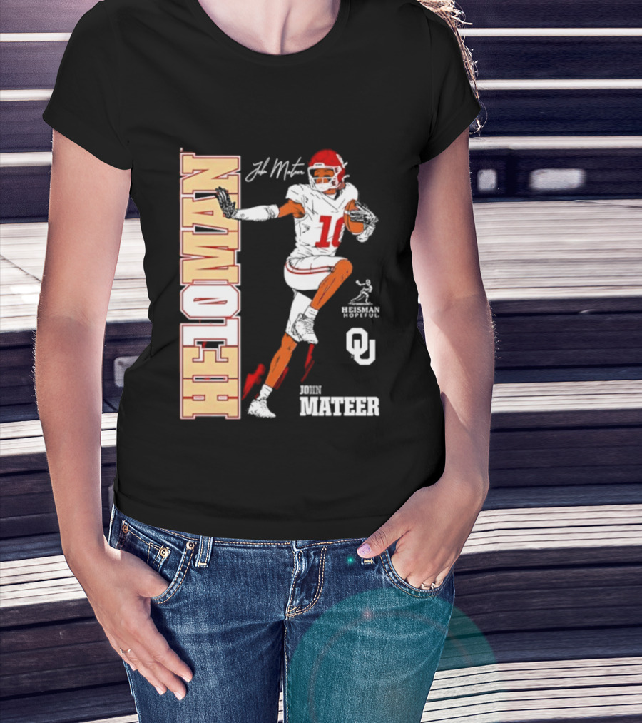 HE10MAN J Mateer Oklahoma Sooners Heisman Stance Player Number 10 T-Shirt