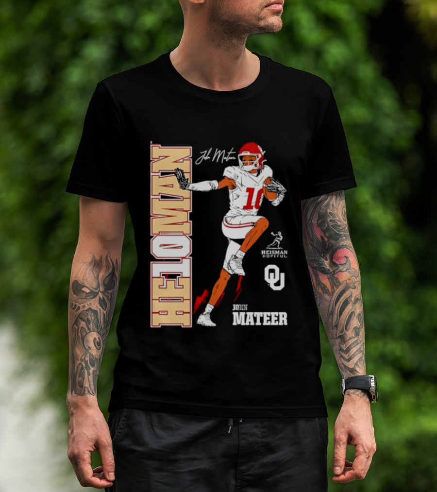 HE10MAN J Mateer Oklahoma Sooners Heisman Stance Player Number 10 T-Shirt