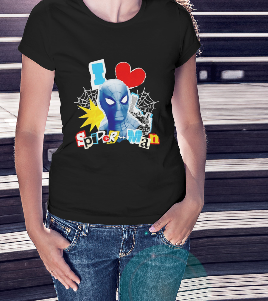 Marvel Spider Man I Love Spider Man Webhead Mask Collage T-Shirt