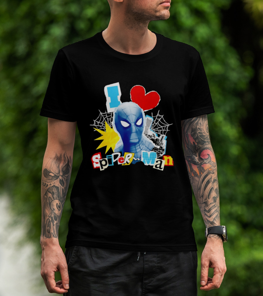 Marvel Spider Man I Love Spider Man Webhead Mask Collage T-Shirt
