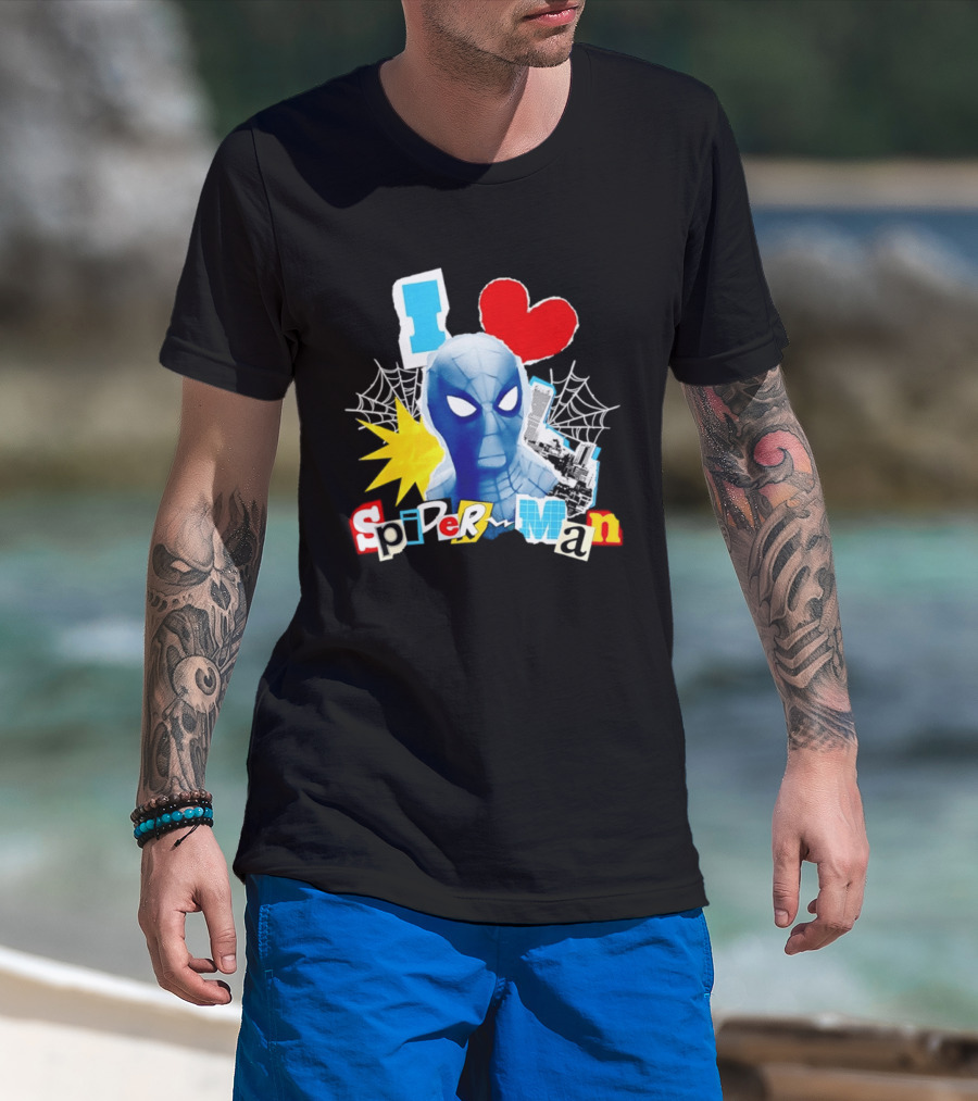 Marvel Spider Man I Love Spider Man Webhead Mask Collage T-Shirt