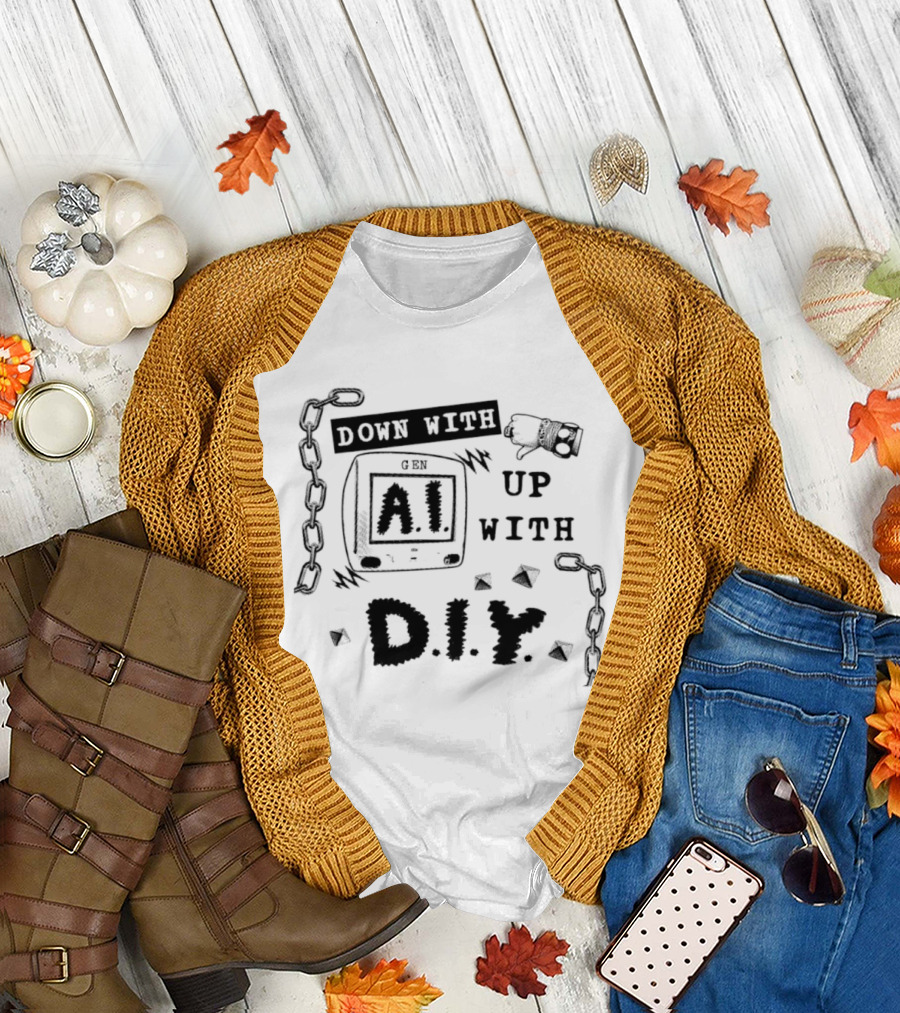 Down With AI Up With DIY Handmade Chain Fist T-Shirt