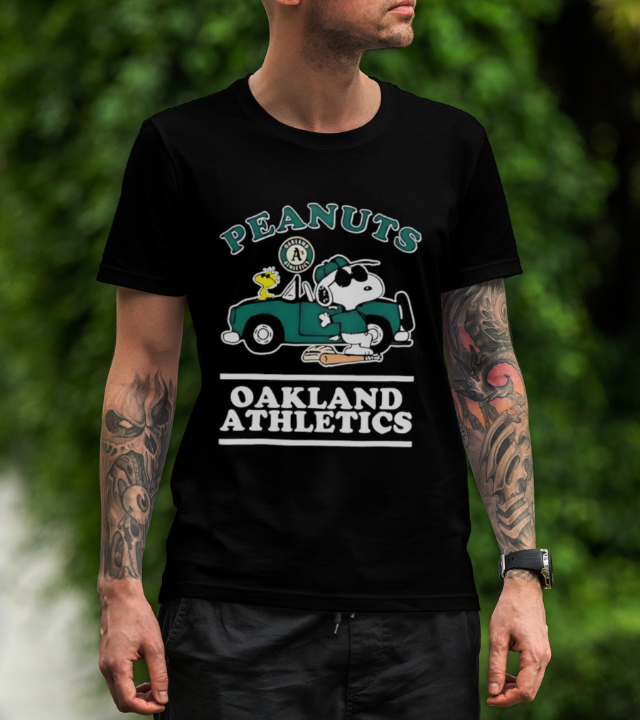 Peanuts Oakland Athletics Snoopy And Woodstock Driving T-Shirt