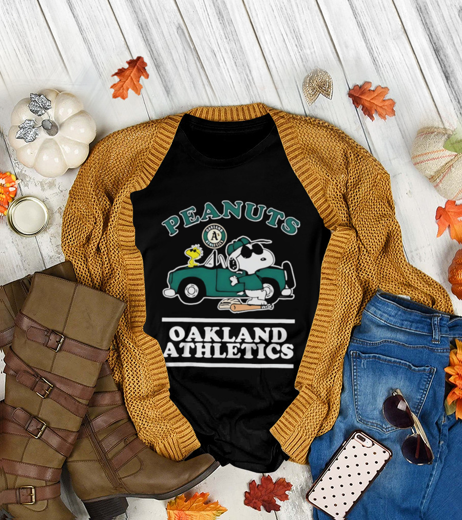 Peanuts Oakland Athletics Snoopy And Woodstock Driving T-Shirt