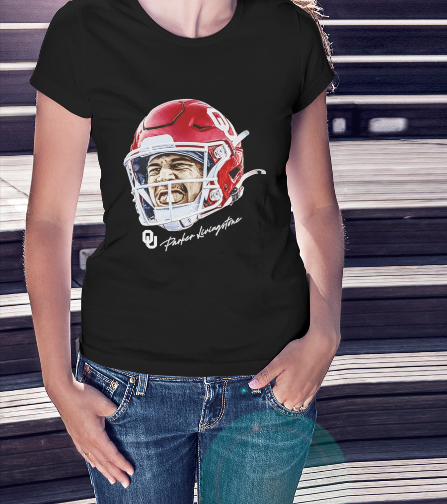 Oklahoma Sooners Parker Livingstone Football Swag Head OU Helmet T-Shirt