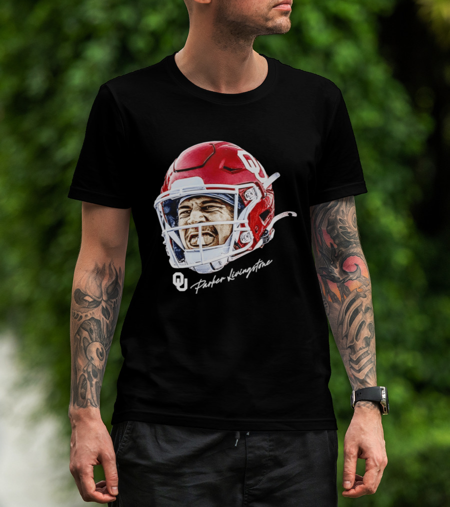 Oklahoma Sooners Parker Livingstone Football Swag Head OU Helmet T-Shirt